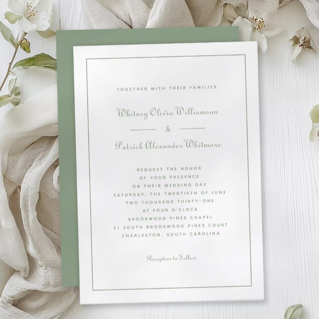 Elegant klassisk skrivstil Sagogrön formella bröll Inbjudningar (Elegant Script Classic Sage Green Formal Weddings Invitation)