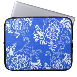 elegant, klassisk, stilren blå och vit blommig laptop fodral