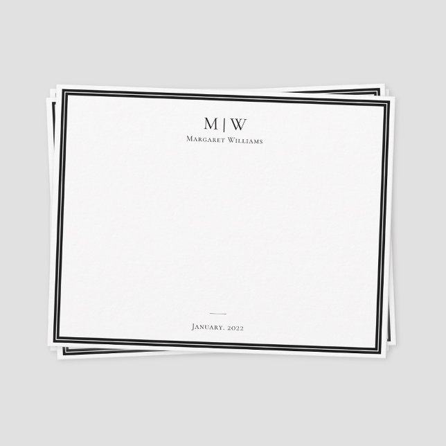 Elegant Klassisk Svart Monogram Professionell Anteckningskort (Classic monogram name thank you note card)