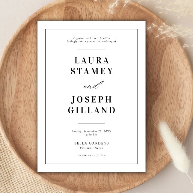 Elegant Klassisk Svart och Vit Bröllop Inbjudningar (Elegant black and white wedding invitation with your names adds timeless charm.)