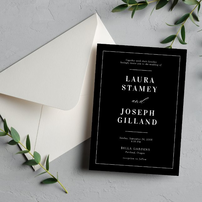 Elegant Klassisk Svart och Vit Bröllop Inbjudningar (Elegant black and white wedding invitation with your details adds timeless elegance.)