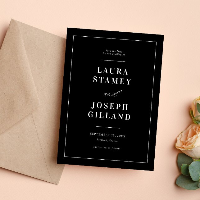 Elegant Klassisk Svart och Vit Bröllop Spara Datumet (Skapare uppladdad)