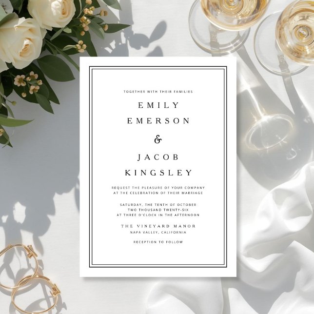 Elegant Klassisk Svart Och Vit Bröllopsfest Inbjudningar (Elegant Classic Black And White Wedding Invitation)