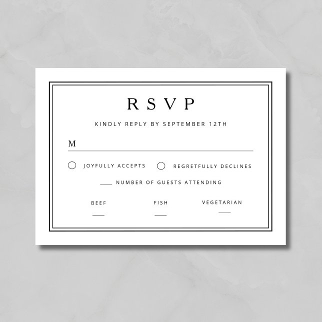 Elegant Klassisk Svart Och Vit Bröllopsfest OSA Kort (Elegant Classic Black And White Wedding RSVP Card)