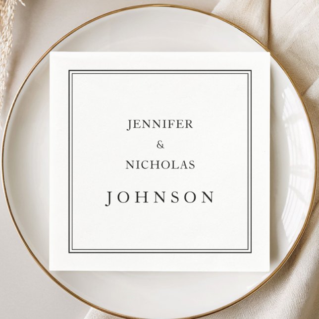 Elegant Klassisk Svart Och Vit Bröllopsfest Pappersservett (Elegant Classic Black And White Wedding Napkins)