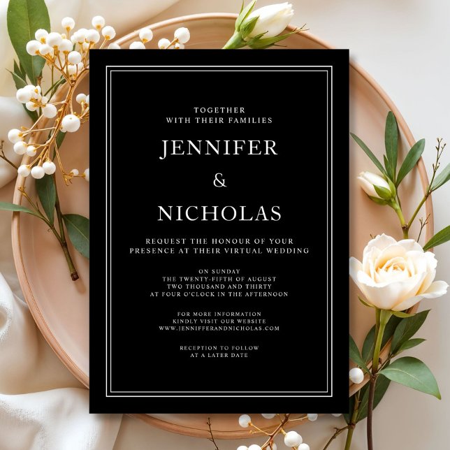 Elegant klassisk svart och vit virtuell bröllopsfe inbjudningar (Elegant Classic Black And White Virtual Wedding Invitation)
