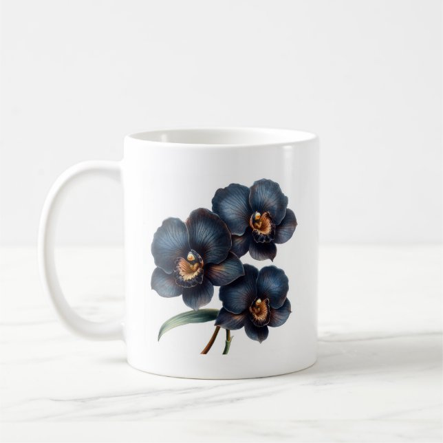 Elegant klassisk svart, orkidékaffe mugg (Vänster)