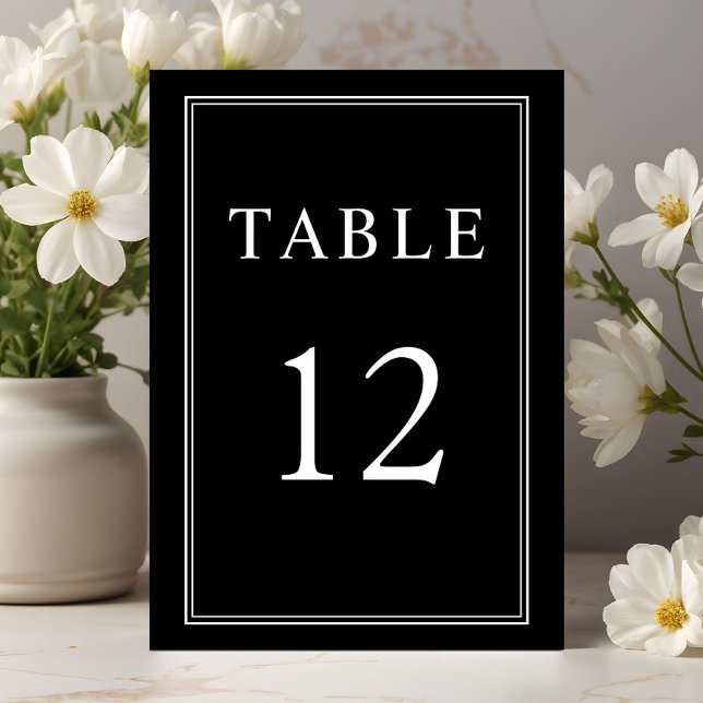 Elegant Klassisk Svart Vit Bröllop   Bordsnummer (Elegant Classic Black White Wedding Table Number)