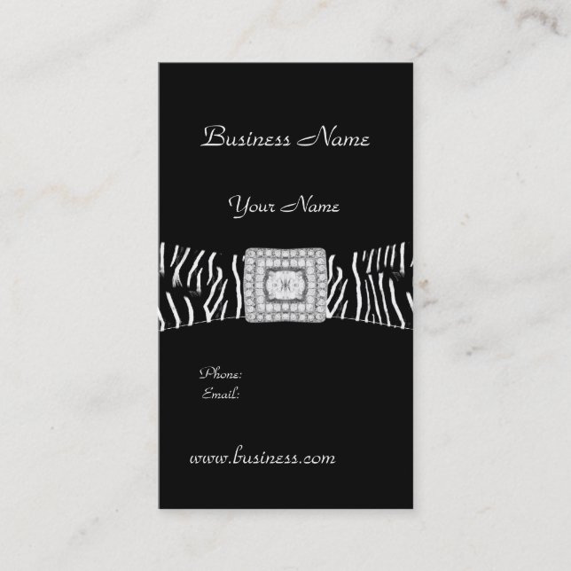 Elegant Klassisk Svart Zebra djur Diamant Visitkort (Framsida)