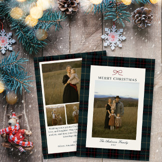 Elegant klassisk tartan-rutig jul fem foto julkort