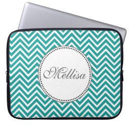 Elegant, klassisk teal och vit chevron sicksack laptop sleeve