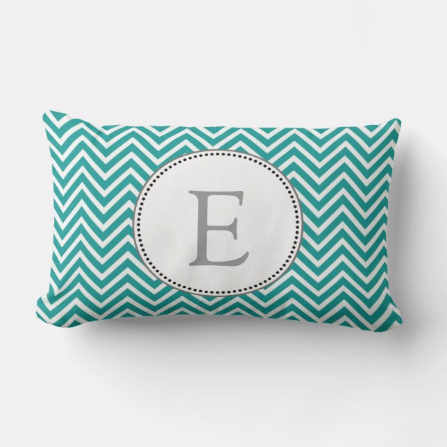 Elegant, klassisk teal och vit chevron zigzag lumbarkudde (Framsida)
