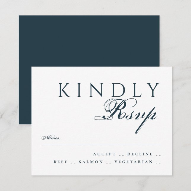 Elegant Klassisk Traditionell Marinblå Bröllop OSA Kort (Fram/baksida)