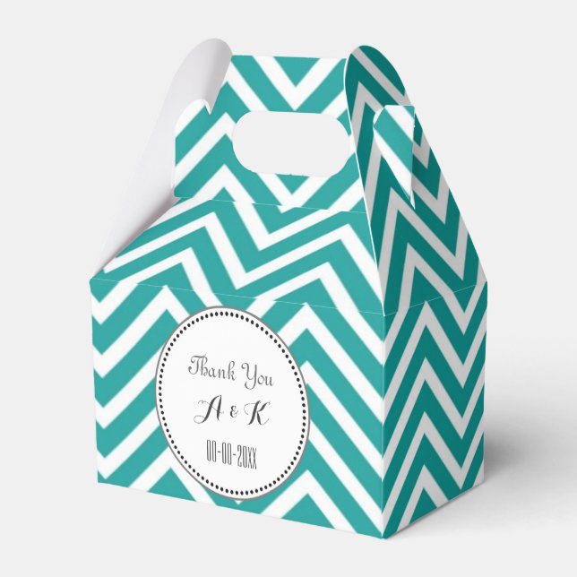 Elegant, klassisk, trendig teal monogram chevron presentaskar (Baksidan Sidan)