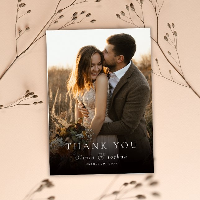Elegant Klassisk Typografi Fotoöverlägg Bröllop Tack Kort (Skapare uppladdad)