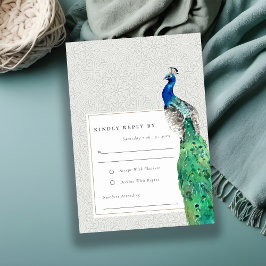 Elegant Klassisk Utsmyckad Akvarell Påfågel Bröllo OSA Kort