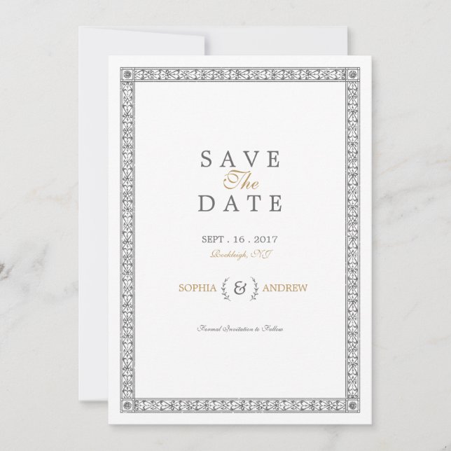 Elegant klassisk vintage bröllop spara datumet (Framsida)