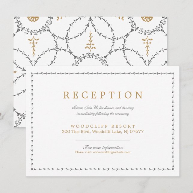 Elegant klassisk vintage bröllopsmottagning kort (Fram/baksida)