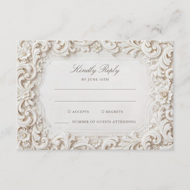 Elegant Klassisk Vit Barock Ram RSVP Tilläggskort (Framsida)