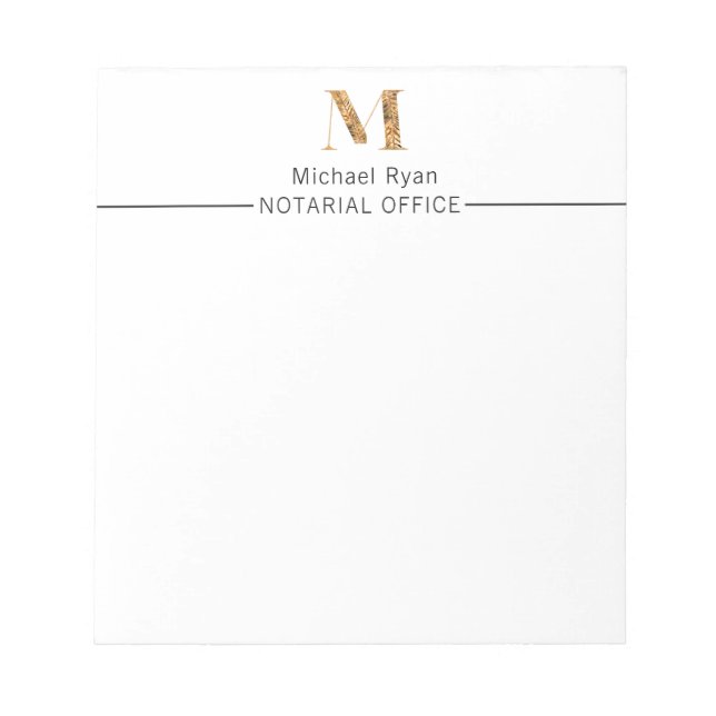 Elegant Klassisk Vit & Guld Personlig Monogram Anteckningsblock (Framsida)