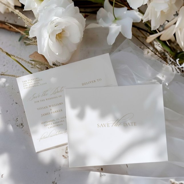 Elegant Klassisk vit Spara datum Bröllop Vykort (Elegant Classic White Save the Date Wedding Postcard)