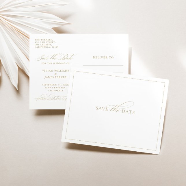 Elegant Klassisk vit Spara datum Bröllop Vykort (Elegant Classic White Save the Date Wedding Postcard)