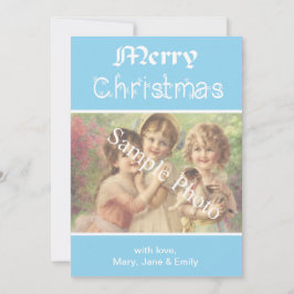 Elegant, klassiskt blått God jul-fotokort Julkort