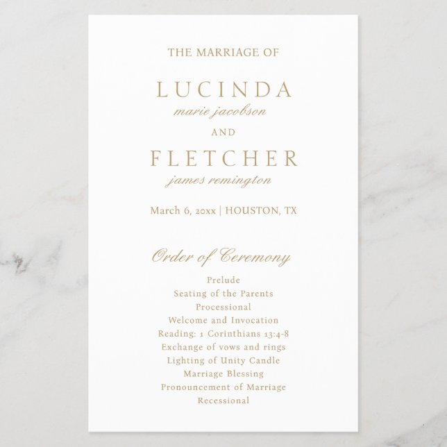 Elegant Klassiskt Guld formellt budgetBröllopsprog Flygblad (Framsidan)