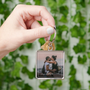 Elegant Klassiskt Par Foto Enkel Kärlek Citat Text Fyrkantig Silverfärgad Nyckelring