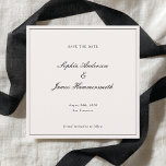 Elegant Klassy Formell Black Ram-skript Bröllop Spara Datumet<br><div class="desc">Elegant,  formell och klassvis fyrkantig Bröllop spara datum med skripttypografi för parets namn,  krämvit bakgrund,  en elegant ram på framsidan och en svart baksida. Anpassa den med din egen bröllop-information. En mycket elegant och sofistikerad kungörelse från Bröllop för det moderna par.</div>