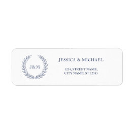 Elegant Klassy Navy Blue Wand Bröllop Monogram Returadress Etikett