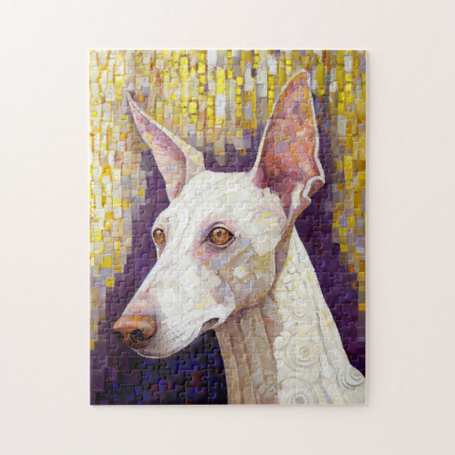 Elegant Klimt Stil Hund White och Guld Mosaic Pussel (Vertikal)