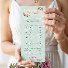 Elegant Klistra in vattenfärgsmeny Blommigt Pris l Reklamkort