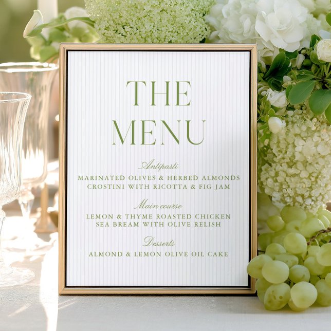 Elegant klokgrön och mjuk blå bröllopsmenytecken (Elegant Sage Green & Soft Blue Wedding Menu Sign)