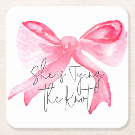 Elegant Knuta Knuten Rosa Båge Bröllopsfest Underlägg Papper Kvadrat