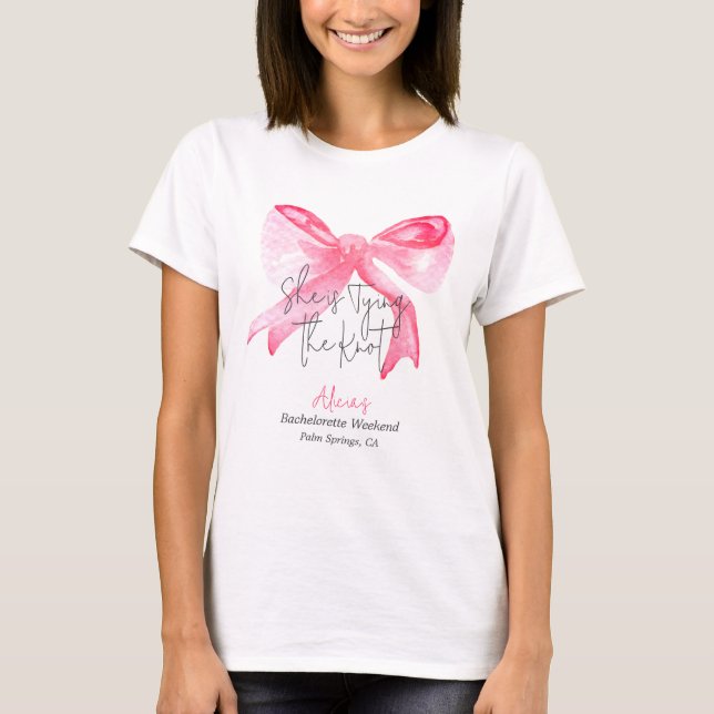 Elegant Knutar Rosa Båge Sjungbrudfest T Shirt (Framsida)
