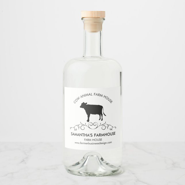 Elegant ko-siluett från gården spritflaskor etikett (Framsida)
