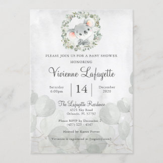 Elegant Koala Eucalyptus Löv Foliage Baby Shower Inbjudningar