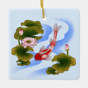 Elegant koi carp i lotus pond julgransprydnad keramik