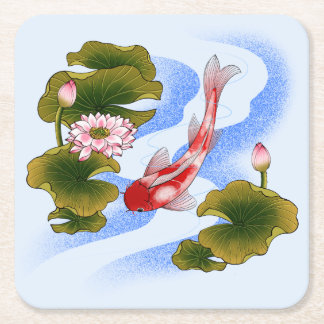 Elegant koi carp i lotus pond underlägg papper kvadrat