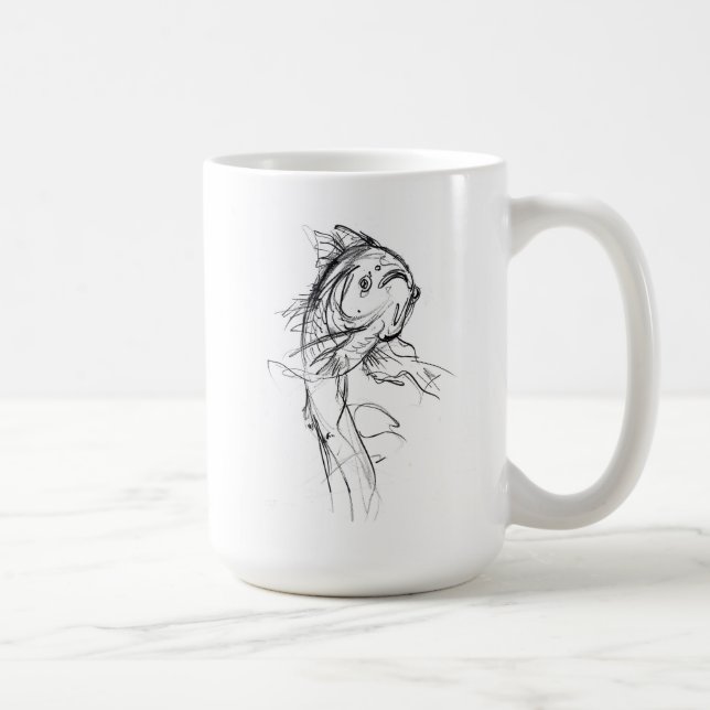 Elegant Koi Fish Abstrakt Sketch Kaffemugg (Höger)