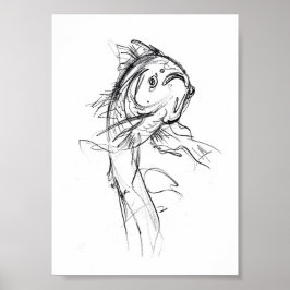 Elegant Koi Fish Abstrakt Sketch Poster