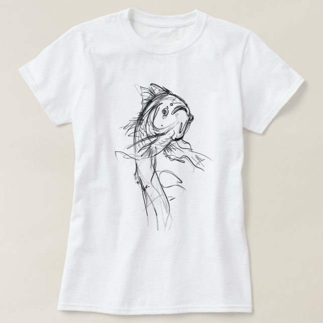 Elegant Koi Fish Abstrakt Sketch T Shirt (Design framsida)