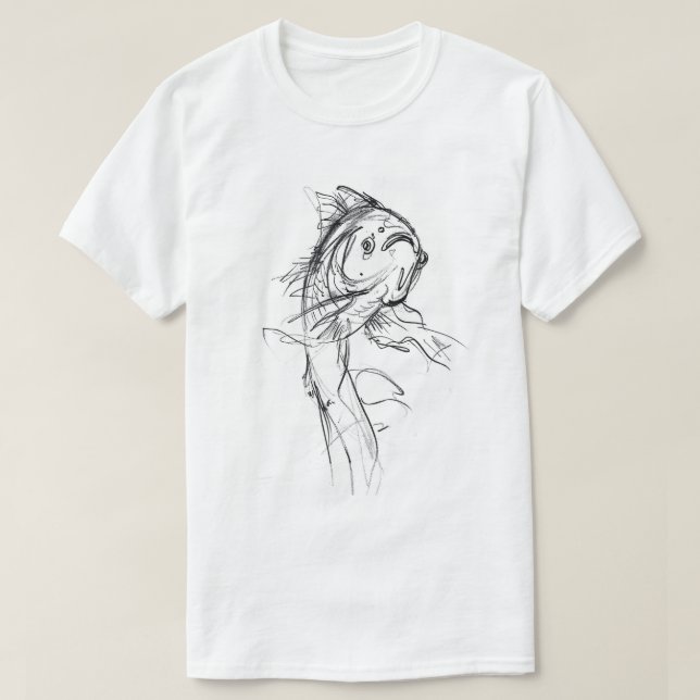 Elegant Koi Fish Abstrakt Sketch T Shirt (Design framsida)