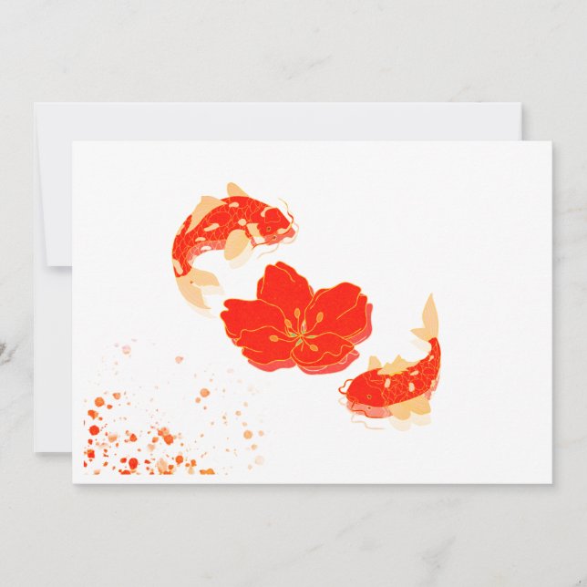 Elegant Koi Fish and Red Blommar Art | Japanska St Inbjudningar (Framsida)