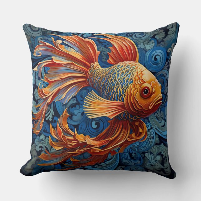 Elegant Koi Fish Blue/Orange accentkudde Kudde (Framsida)