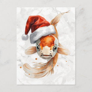Elegant Koi-fisk i Santa-hatt Vattenfärg Helg Vykort