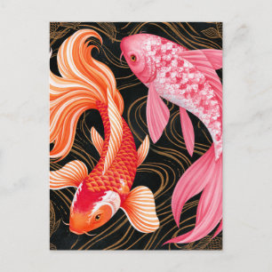 Elegant Koi-fisk Japansk akvarell Meddelande Vykort
