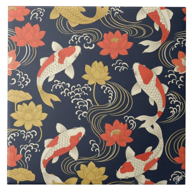 Elegant Koi-fisk och Lotus-mönster Kakelplatta (Framsidan)