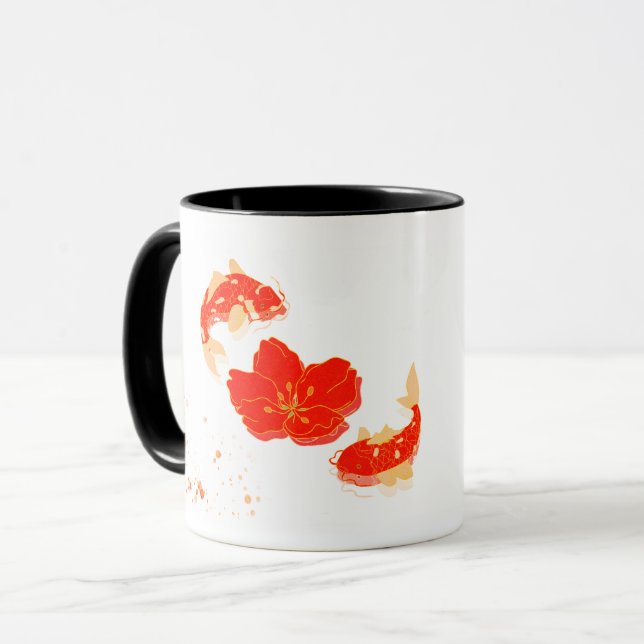 Elegant Koi-fisk och röd blomsterkonst | Japansk s Mugg (Framsida vänster)